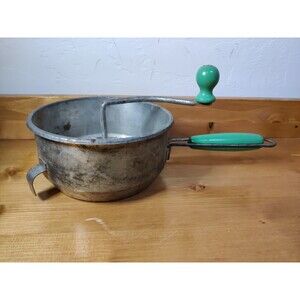 Vtg Lrg FOLEY Food Mill Potato Ricer Masher Strainer Green Wood Handle Canning